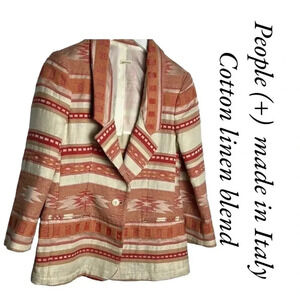 Made in Italy, (+) people.Blazer women medium.Linen,cotton,embroidered,Aztec,EC
